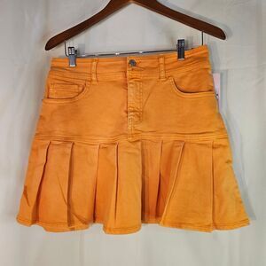 Wild Fable Bright Orange Pleated Mini Skirt